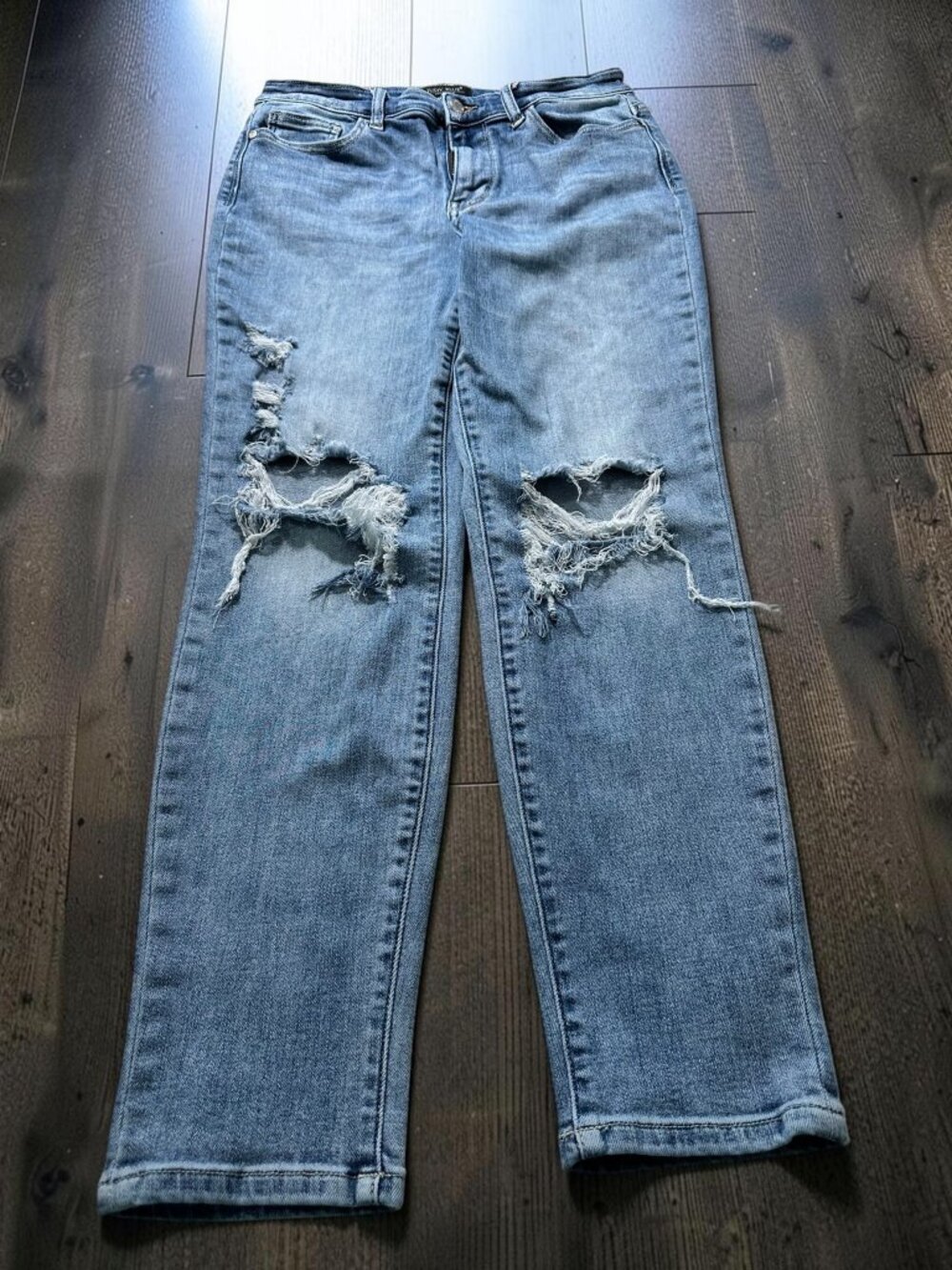 Judy Blue Jeans Womens 9/29 Blue Boyfriend Distressed Y2K Grunge